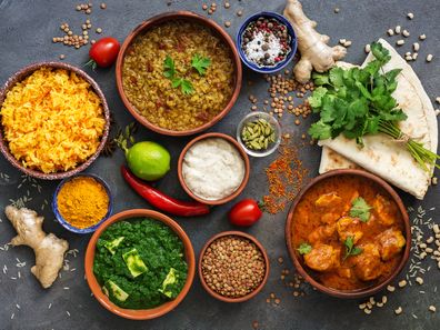 Verschiedene indische Gerichte der Ayurvedischen Küche.