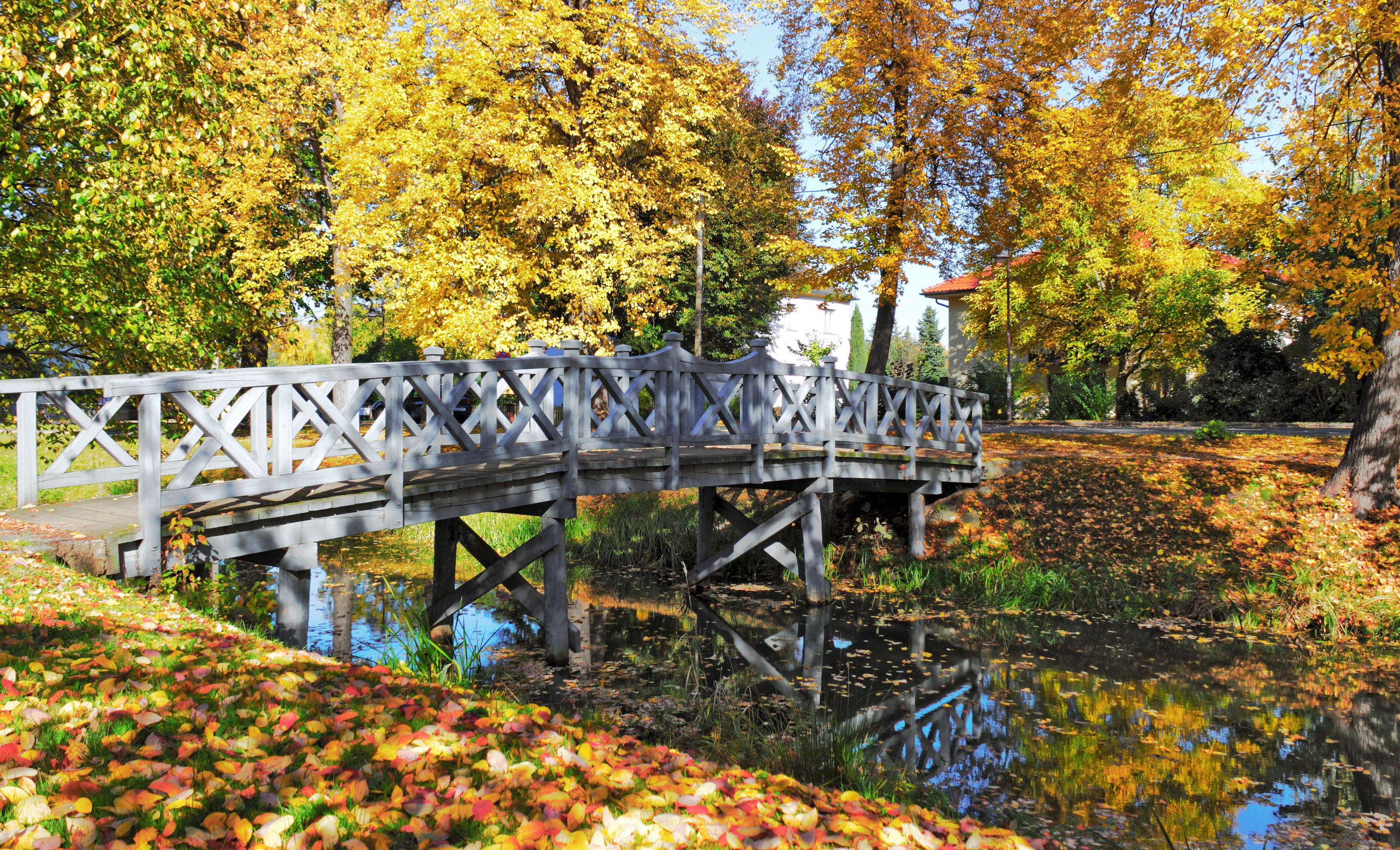 Holzbrücke in Luckau im Herbst